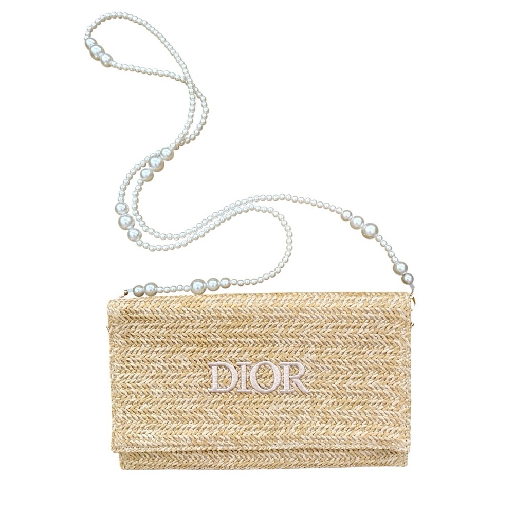 DIOR Rafia Clutch Crossbody with Pearl Strap